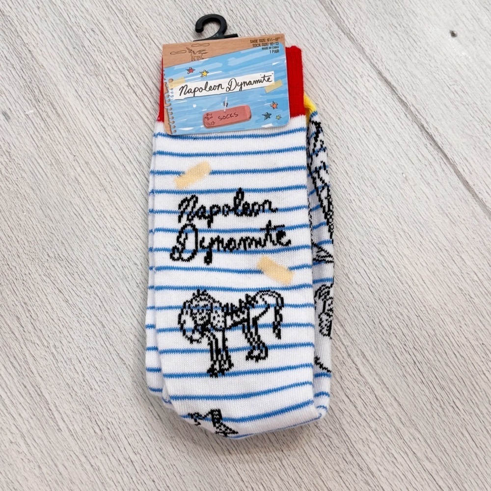 New NAPOLEON DYNAMITE  Graphic Crew Socks Licensed Movie Socks Shoe Sz 6.5 - 12